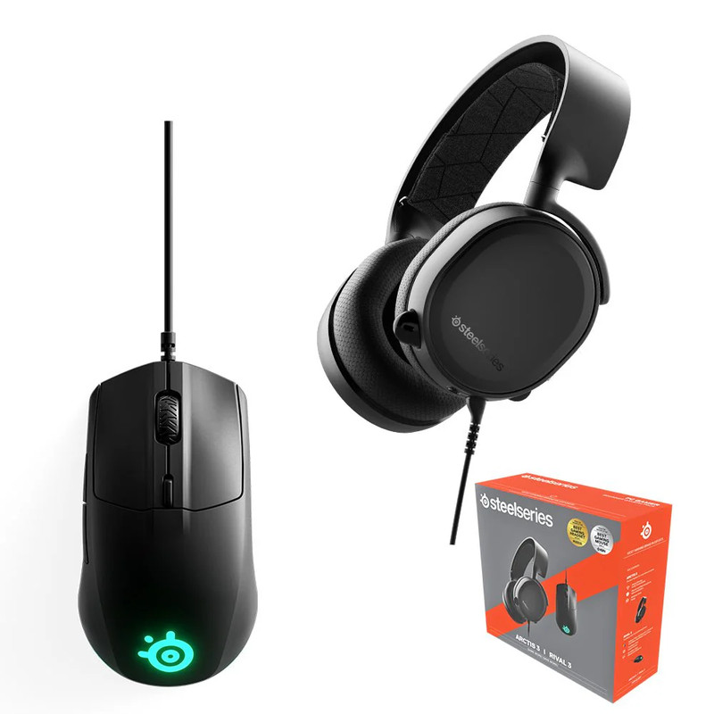 SteelSeries Arctis 3 Wired Headset +  Rival 3 Wired Mouse Bundle - تجميعة